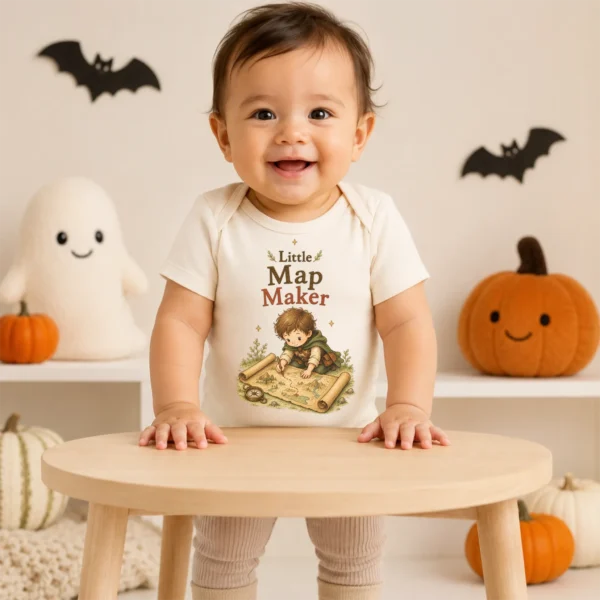 Little Map Maker Baby Bodysuit or Toddler Shirt, Explorer Apparel — baby bodysuit mockup little map maker baby bodysuit front view