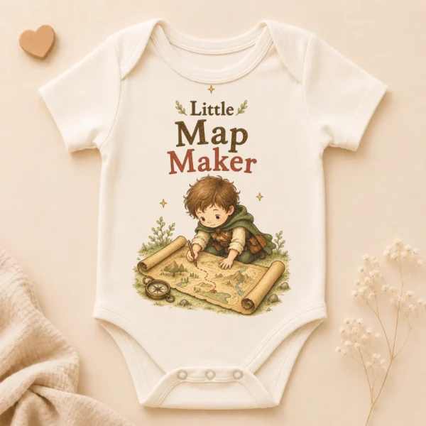 Little Map Maker Baby Bodysuit or Toddler Shirt, Explorer Apparel — alternate product mockup little map maker baby bodysuit close-up detail