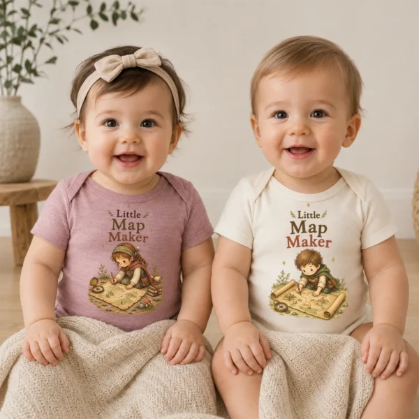 Little Map Maker Baby Bodysuit or Toddler Shirt, Explorer Apparel — baby bodysuit mockup little map maker baby bodysuit model mockup