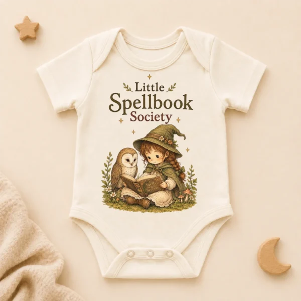 Little Spellbook Society Baby Bodysuit or Toddler Shirt — alternate product mockup little spellbook society baby bodysuit product photo