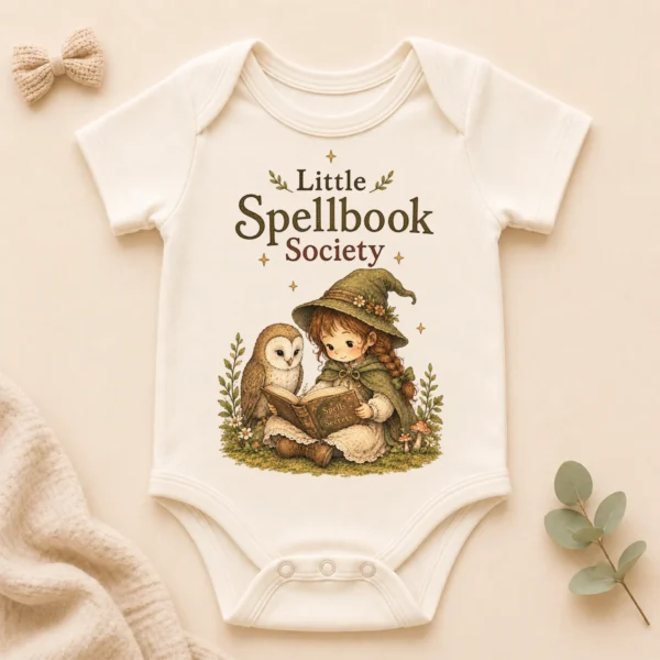 Little Spellbook Society Baby Bodysuit or Toddler Shirt — alternate product mockup little spellbook society baby bodysuit product photo