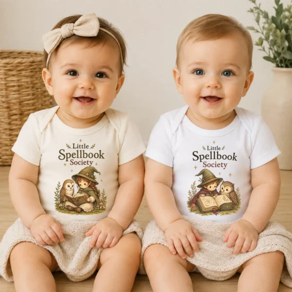 Little Spellbook Society Baby Bodysuit or Toddler Shirt — baby bodysuit mockup little spellbook society baby bodysuit model mockup