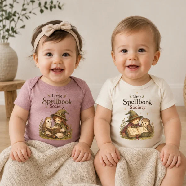 Little Spellbook Society Baby Bodysuit or Toddler Shirt — baby bodysuit mockup little spellbook society baby bodysuit model mockup