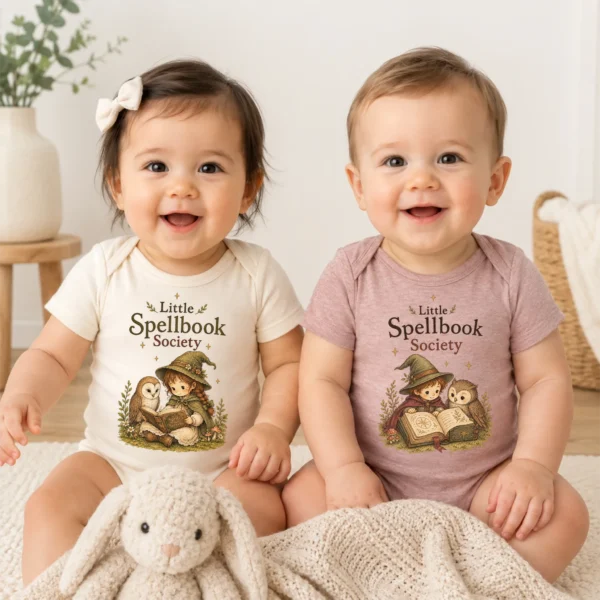 Little Spellbook Society Baby Bodysuit or Toddler Shirt — baby bodysuit mockup little spellbook society baby bodysuit model mockup