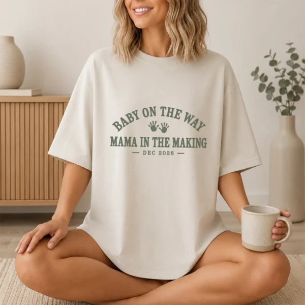 Baby on the Way Shirts, Mama to Be & Dad to Be Pregnancy Announcement — lifestyle mockup baby on the way shirt t-shirt lifestyle scene