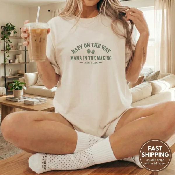 Baby on the Way Shirts, Mama to Be & Dad to Be Pregnancy Announcement — alternate product mockup baby on the way shirt t-shirt styled product photo