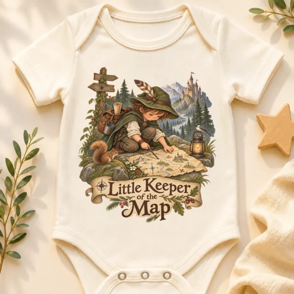Map Keeper Baby Bodysuit or Toddler Shirt, Young Explorer — baby bodysuit mockup map keeper baby bodysuit close-up detail
