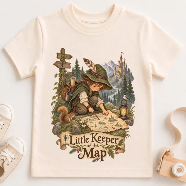 Map Keeper Baby Bodysuit or Toddler Shirt, Young Explorer — toddler shirt mockup map keeper baby bodysuit close-up detail