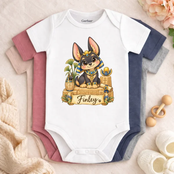 Personalized Anubis Baby Bodysuit, Ancient Egypt Toddler Shirt — baby bodysuit mockup personalized anubis baby bodysuit color options