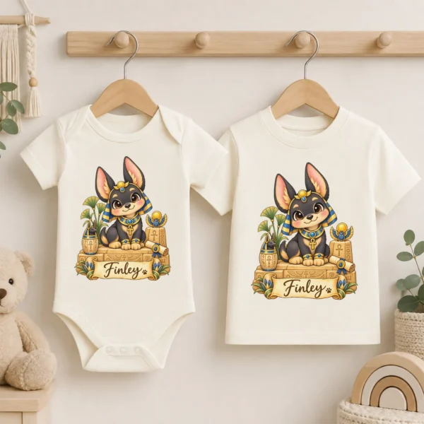 Personalized Anubis Baby Bodysuit, Ancient Egypt Toddler Shirt — baby bodysuit mockup personalized anubis baby bodysuit product photo