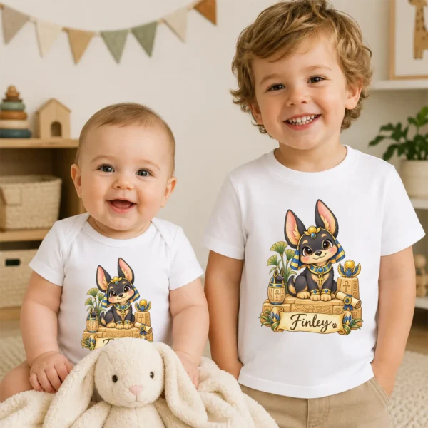 Personalized Anubis Baby Bodysuit, Ancient Egypt Toddler Shirt — baby bodysuit mockup personalized anubis baby bodysuit product photo