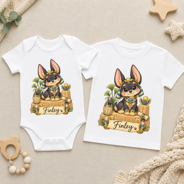 Personalized Anubis Baby Bodysuit, Ancient Egypt Toddler Shirt — baby bodysuit mockup personalized anubis baby bodysuit product photo