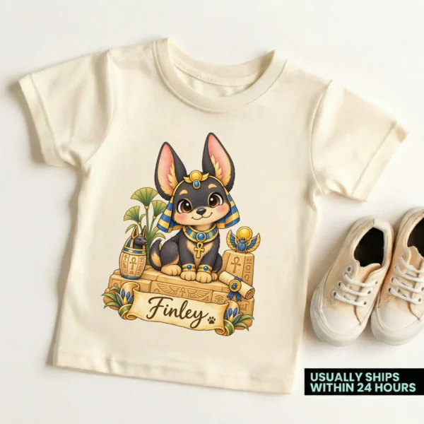 Personalized Anubis Baby Bodysuit, Ancient Egypt Toddler Shirt — toddler shirt mockup personalized anubis baby bodysuit product photo