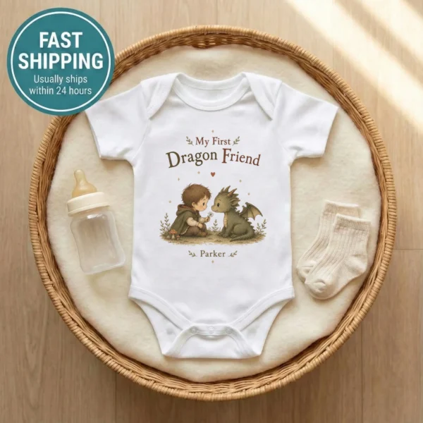 Personalized Baby Dragon Bodysuit, Boy or Girl, Custom Name — baby bodysuit mockup personalized baby dragon bodysuit baby bodysuit front view