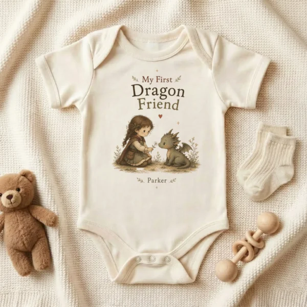 Personalized Baby Dragon Bodysuit, Boy or Girl, Custom Name — baby bodysuit mockup personalized baby dragon bodysuit baby bodysuit product photo