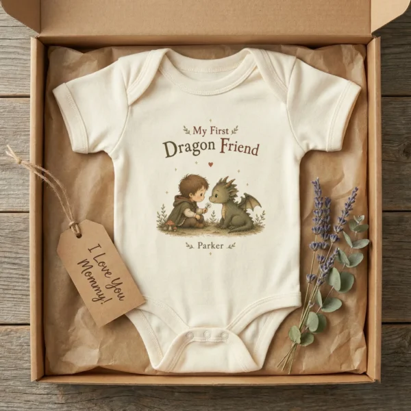 Personalized Baby Dragon Bodysuit, Boy or Girl, Custom Name — baby bodysuit mockup personalized baby dragon bodysuit baby bodysuit product photo