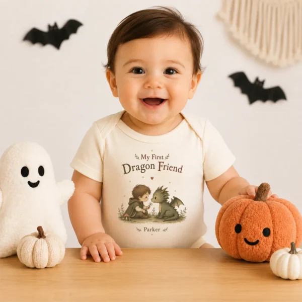 Personalized Baby Dragon Bodysuit, Boy or Girl, Custom Name — baby bodysuit mockup personalized baby dragon bodysuit baby bodysuit product photo