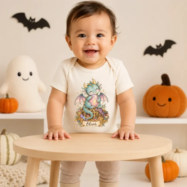 Personalized Baby Dragon Bodysuit, Mythical Toddler Shirt, Kids Gift — baby bodysuit mockup personalized baby dragon bodysuit baby bodysuit lifestyle scene