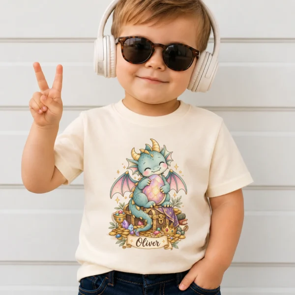 Personalized Baby Dragon Bodysuit, Mythical Toddler Shirt, Kids Gift — toddler shirt mockup personalized baby dragon bodysuit baby bodysuit close-up detail