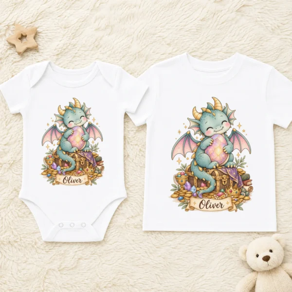 Personalized Baby Dragon Bodysuit, Mythical Toddler Shirt, Kids Gift — baby bodysuit mockup personalized baby dragon bodysuit baby bodysuit product photo
