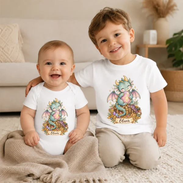 Personalized Baby Dragon Bodysuit, Mythical Toddler Shirt, Kids Gift — baby bodysuit mockup personalized baby dragon bodysuit baby bodysuit product photo