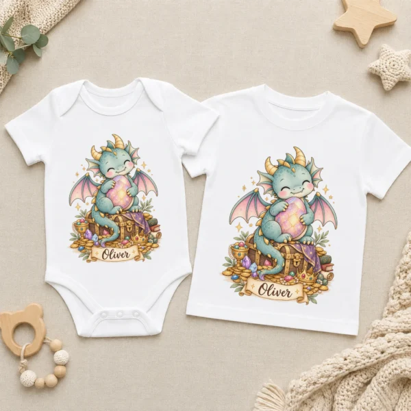 Personalized Baby Dragon Bodysuit, Mythical Toddler Shirt, Kids Gift — baby bodysuit mockup personalized baby dragon bodysuit baby bodysuit product photo