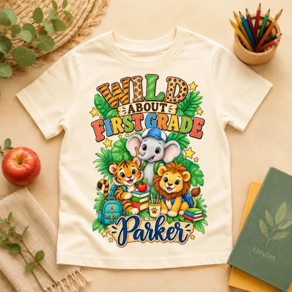 Personalized Back to School Safari Shirt for Toddler or Youth — alternate product mockup personalized back to school safari shirt t-shirt back view