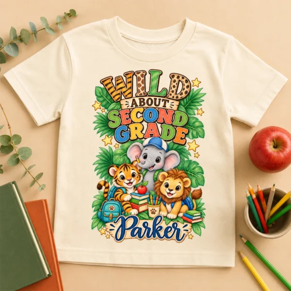Personalized Back to School Safari Shirt for Toddler or Youth — alternate product mockup personalized back to school safari shirt t-shirt back view