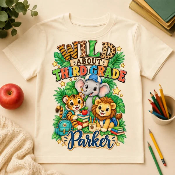 Personalized Back to School Safari Shirt for Toddler or Youth — alternate product mockup personalized back to school safari shirt t-shirt back view