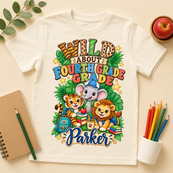 Personalized Back to School Safari Shirt for Toddler or Youth — alternate product mockup personalized back to school safari shirt t-shirt back view