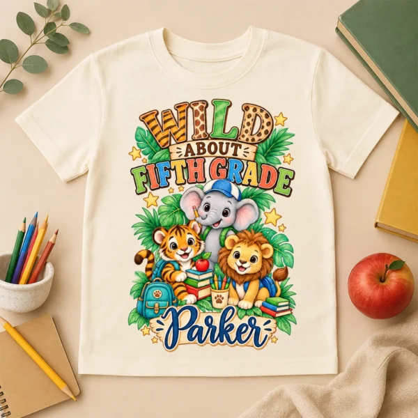 Personalized Back to School Safari Shirt for Toddler or Youth — alternate product mockup personalized back to school safari shirt t-shirt back view