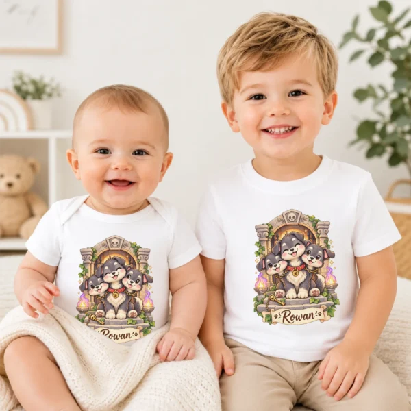 Personalized Cerberus Baby Bodysuit, Mythical Toddler Shirt, Kids Gift — baby bodysuit mockup personalized cerberus baby bodysuit product photo