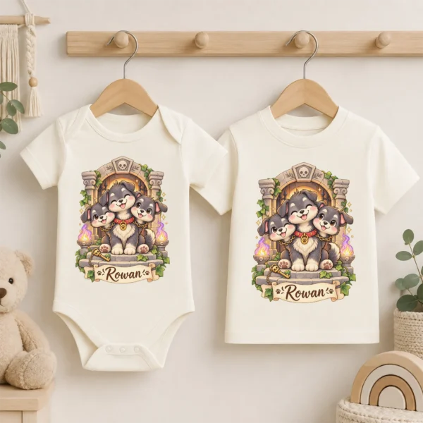 Personalized Cerberus Baby Bodysuit, Mythical Toddler Shirt, Kids Gift — baby bodysuit mockup personalized cerberus baby bodysuit product photo