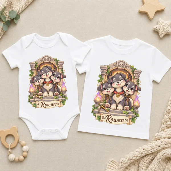 Personalized Cerberus Baby Bodysuit, Mythical Toddler Shirt, Kids Gift — baby bodysuit mockup personalized cerberus baby bodysuit product photo