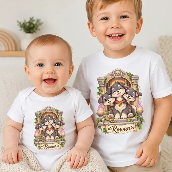 Personalized Cerberus Baby Bodysuit, Mythical Toddler Shirt, Kids Gift — baby bodysuit mockup personalized cerberus baby bodysuit product photo