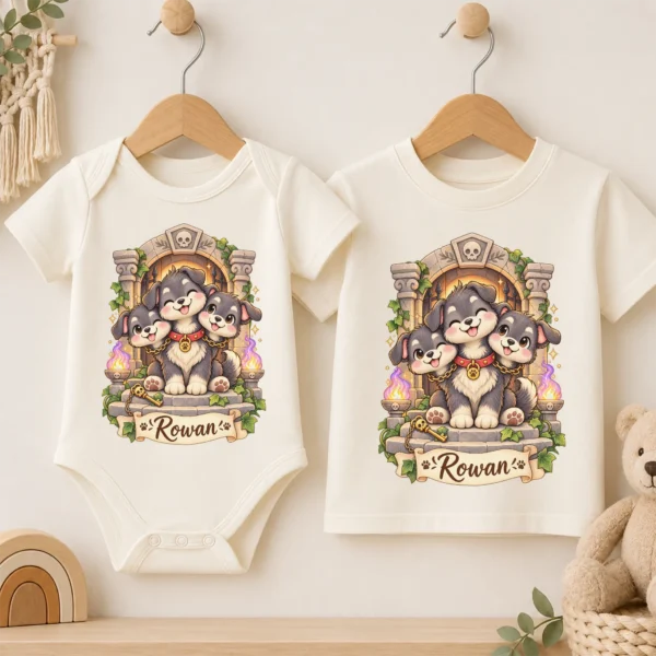 Personalized Cerberus Baby Bodysuit, Mythical Toddler Shirt, Kids Gift — baby bodysuit mockup personalized cerberus baby bodysuit product photo