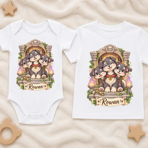 Personalized Cerberus Baby Bodysuit, Mythical Toddler Shirt, Kids Gift — baby bodysuit mockup personalized cerberus baby bodysuit product photo
