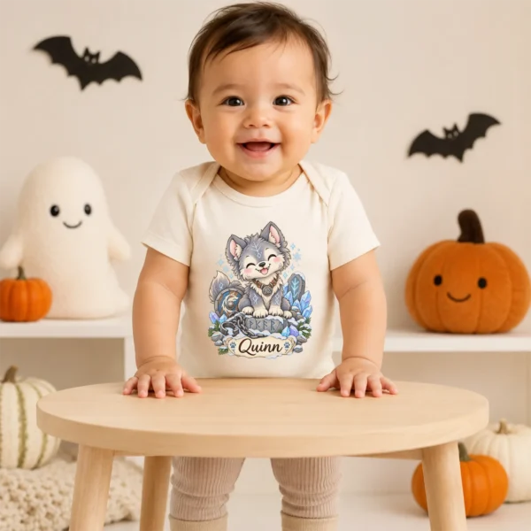 Personalized Fenrir Baby Bodysuit, Norse Myth Toddler Shirt, Kids Gift — baby bodysuit mockup personalized fenrir baby bodysuit mockup view