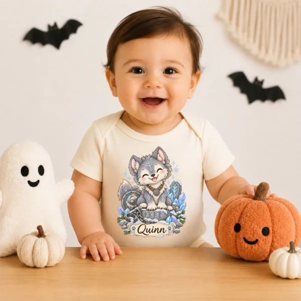 Personalized Fenrir Baby Bodysuit, Norse Myth Toddler Shirt, Kids Gift — baby bodysuit mockup personalized fenrir baby bodysuit lifestyle scene