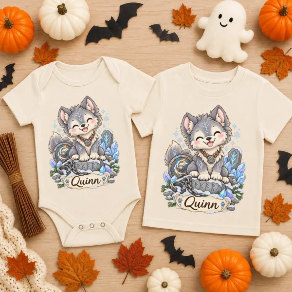 Personalized Fenrir Baby Bodysuit, Norse Myth Toddler Shirt, Kids Gift — baby bodysuit mockup personalized fenrir baby bodysuit flat lay view