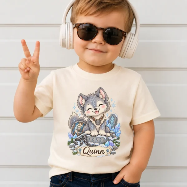 Personalized Fenrir Baby Bodysuit, Norse Myth Toddler Shirt, Kids Gift — toddler shirt mockup personalized fenrir baby bodysuit alternate angle