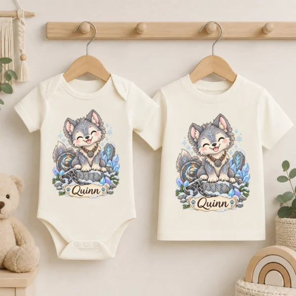 Personalized Fenrir Baby Bodysuit, Norse Myth Toddler Shirt, Kids Gift — baby bodysuit mockup personalized fenrir baby bodysuit product photo