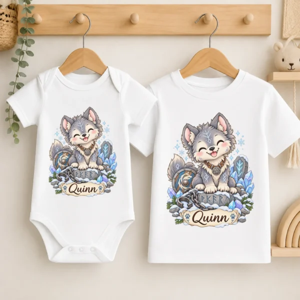 Personalized Fenrir Baby Bodysuit, Norse Myth Toddler Shirt, Kids Gift — baby bodysuit mockup personalized fenrir baby bodysuit product photo