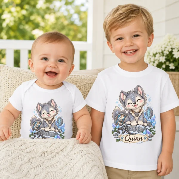 Personalized Fenrir Baby Bodysuit, Norse Myth Toddler Shirt, Kids Gift — baby bodysuit mockup personalized fenrir baby bodysuit product photo