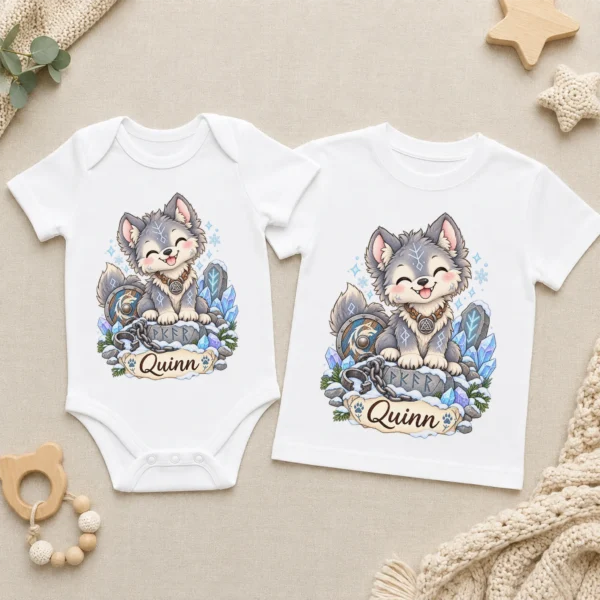 Personalized Fenrir Baby Bodysuit, Norse Myth Toddler Shirt, Kids Gift — baby bodysuit mockup personalized fenrir baby bodysuit product photo