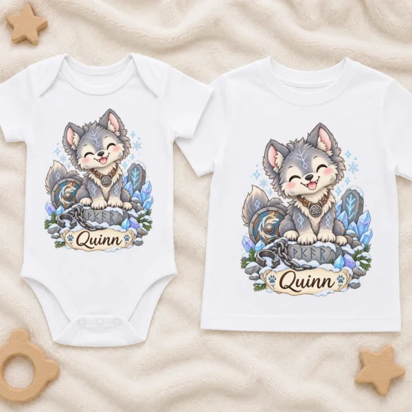 Personalized Fenrir Baby Bodysuit, Norse Myth Toddler Shirt, Kids Gift — baby bodysuit mockup personalized fenrir baby bodysuit product photo