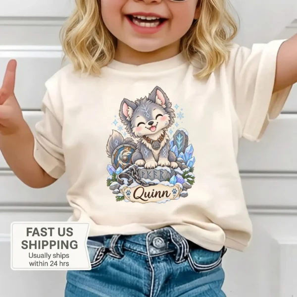 Personalized Fenrir Baby Bodysuit, Norse Myth Toddler Shirt, Kids Gift — toddler shirt mockup personalized fenrir baby bodysuit product photo