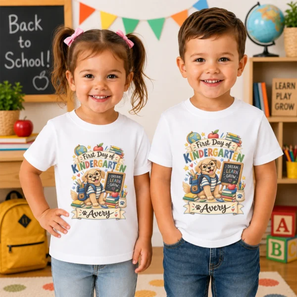 Personalized First Day of Kindergarten Toddler Shirt, Back to School — toddler shirt mockup personalized first day of kindergarten toddler shirt t-shirt back view