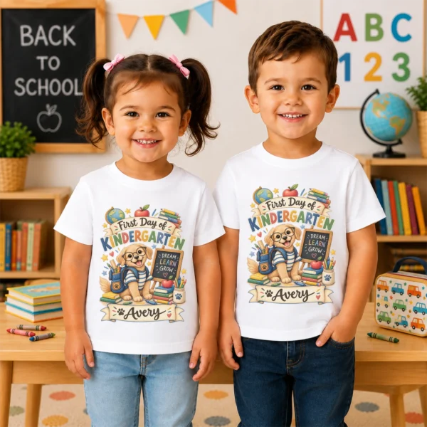 Personalized First Day of Kindergarten Toddler Shirt, Back to School — toddler shirt mockup personalized first day of kindergarten toddler shirt t-shirt back view
