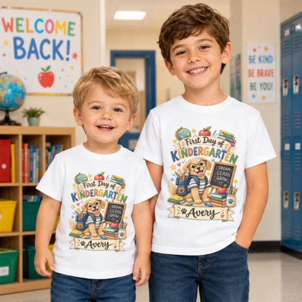 Personalized First Day of Kindergarten Toddler Shirt, Back to School — back view personalized first day of kindergarten toddler shirt t-shirt back view